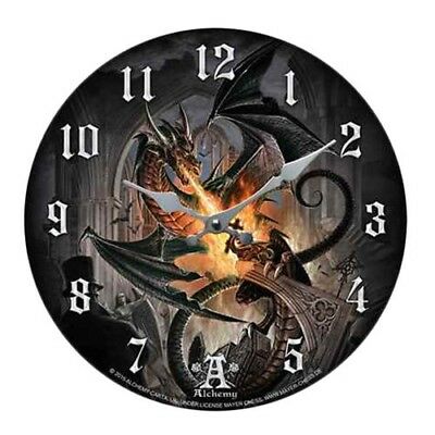 Order Of The Dragon Fireball Wall Clock By Alchemy Gothic Round Plate 13.5"D