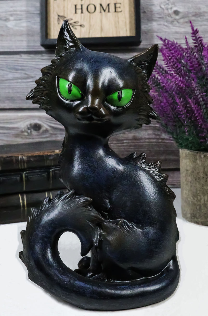 Witchcraft Mystical Curling Black Cat Green Eyes Sitting Halloween Figurine