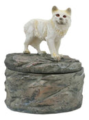 Small Albino White Wolf Rounded Jewelry Decorative Box Figurine Decor