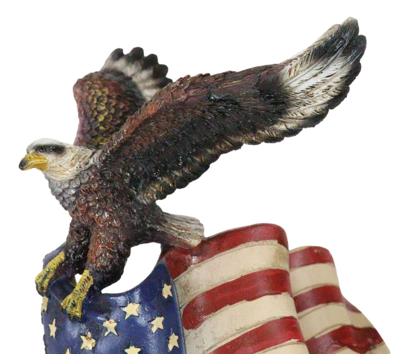 Patriotic Wings of Glory Bald Eagle Perching On American Flag Memorial Figurine