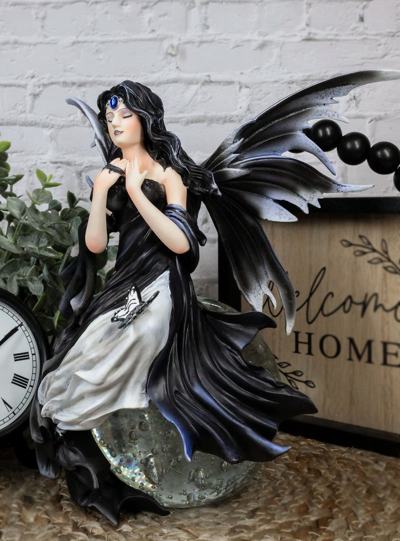 Fantasy Gathering Storm Gothic Fairy Sitting On Bubble Moon Glass Ball Statue