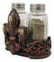 Western Tuscany Fleur De Lis Golden Flowers Salt And Pepper Shakers Holder Set