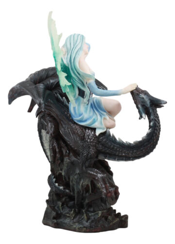 Large Ice Elemental Fairy With Night Fury Dragon Statue 14"L Fantasy Witch Fairy