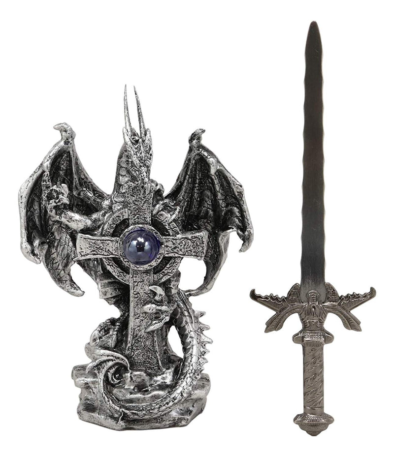 FC Design 10 in. H Medieval Silver Dragon with Shield and Sword