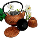 Ebros Japanese Pine Copper Finish Matchstick Pattern Heavy Cast Iron Tea Pot and Cups Set Serves 2