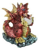 Metallic Red With Gold Streaks Dragon Holding Egg With Baby Hatchling Figurine