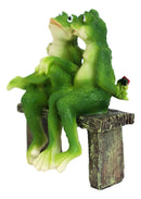 Rainforest Romantic Frog Couple Lovers Sitting On Park Bench Decor Figurine 7"H