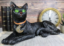 Wicca Witchcraft Green Eyed Black Cat With Crescent Moon Necklace Figurine