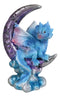 Pastel Blue Dream Baby Dragon Wyrmling Sitting On Purple Crescent Moon Figurine