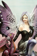 Ebros Large Purple Midnight Butterfly Winged Fairy With Wyvern Dragon Figurine