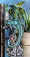 Ebros Armored Green Pagoda Dragon Perching On Gemstone Rock Pillar Statue 6.75"H