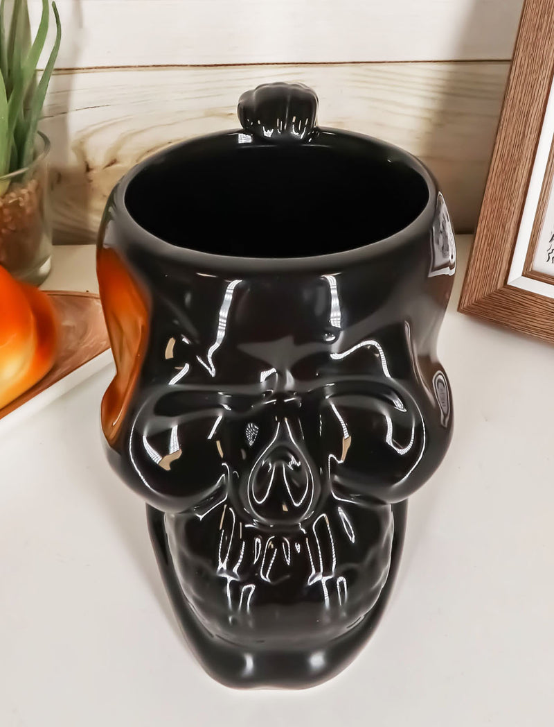 Ebros Macabre Decor Death Black Bone Skull Drinking Coffee Mug 12oz Ceramic Drink Cup