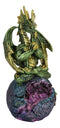 Meditating Green Gaia Yoga Monk Dragon On Rocky Earth LED Sphere Figurine