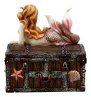 Beautiful Mermaid Ariel Resting On Sunken Treasure Jewelry Box Figurine 5.25"L