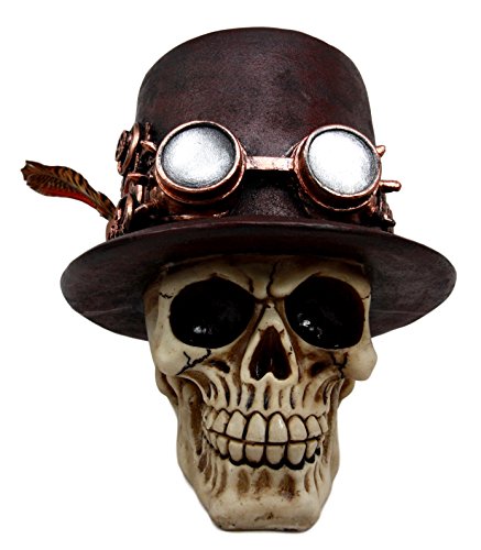 Ebros Steampunk Aristocrat With Royal Feather And Aviator Goggles Skull Figurine