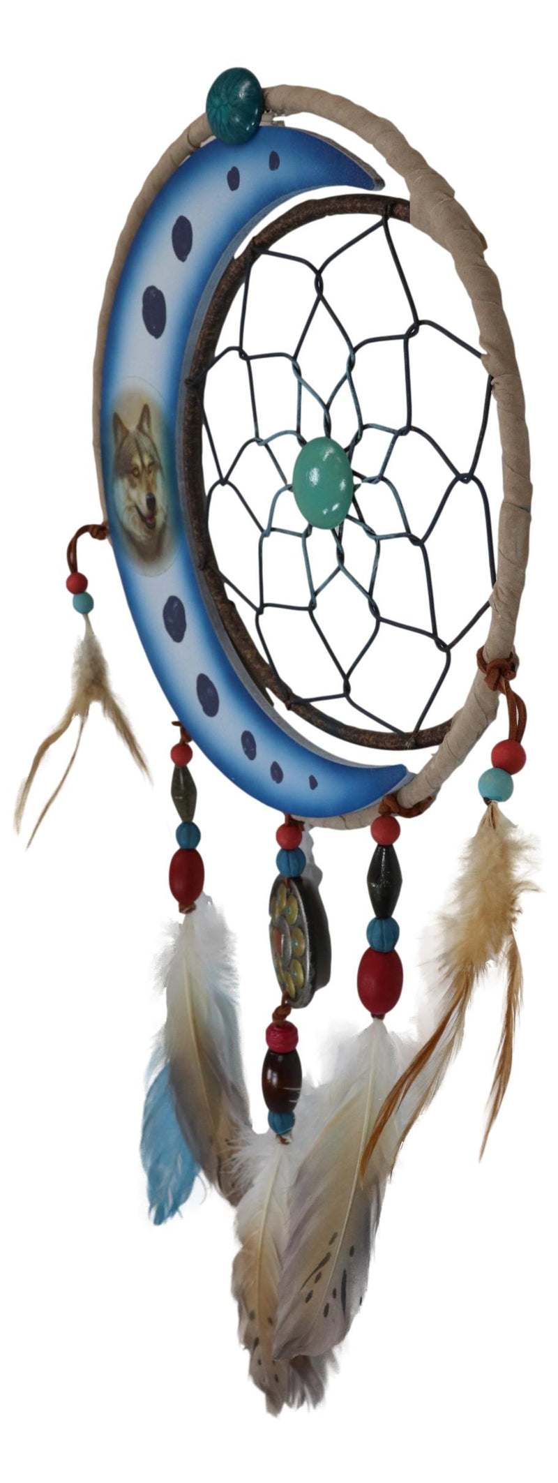 Set Of 2 Southwestern Indian Boho Chic Moon Gray Wolf Feather Wall Dreamcatchers