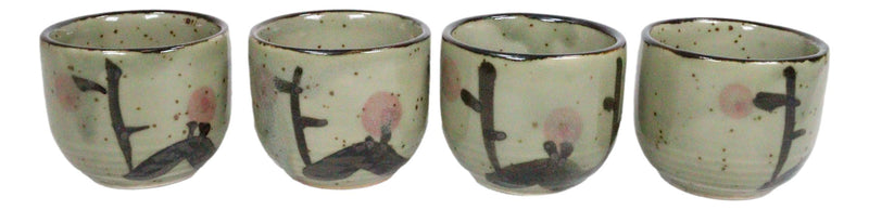 Ebros Gift Japanese 5oz Ceramic Matcha Cherry Blossom Sake Set Flask With Four Cups Made In Japan