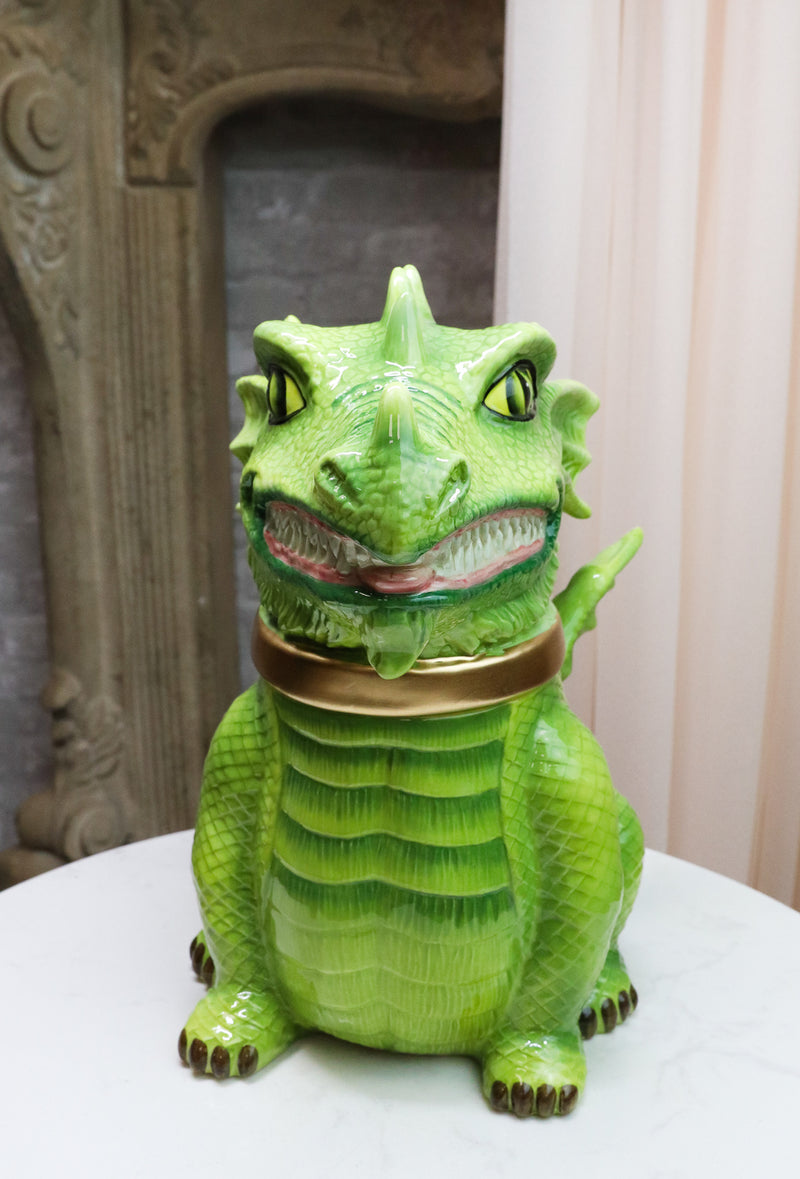 Ebros Medieval Vigilante Fantasy Green Dragon Warrior Ceramic Cookie Jar Figurine 10"H