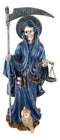 Standing Blue Santa Muerte With Scythe Scales of Justice And Wise Owl Figurine