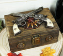 Western Rustic Cowboy Dual Revolver Pistols And Bullets Decorative Wood Box