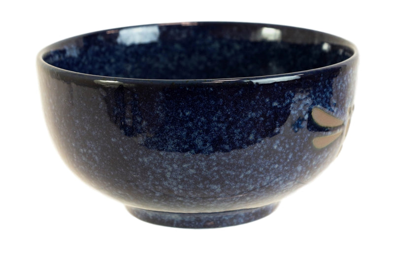 Pack Of 6 Japanese Midnight Blue Dragonfly Rice Soup Dessert Ceramic Bowls 18oz