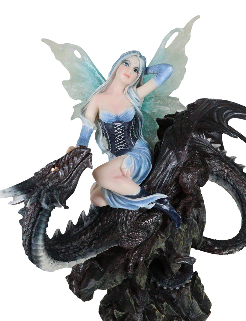 Large Ice Elemental Fairy With Night Fury Dragon Statue 14"L Fantasy Witch Fairy