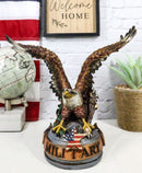 Patriotic Open Wings Bald Eagle On USA Star Spangled Banner Millitary Figurine