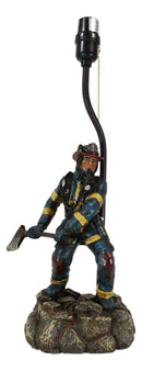 American Hero Fire Fighter Fireman Wielding Axe Table Lamp With Red Shade