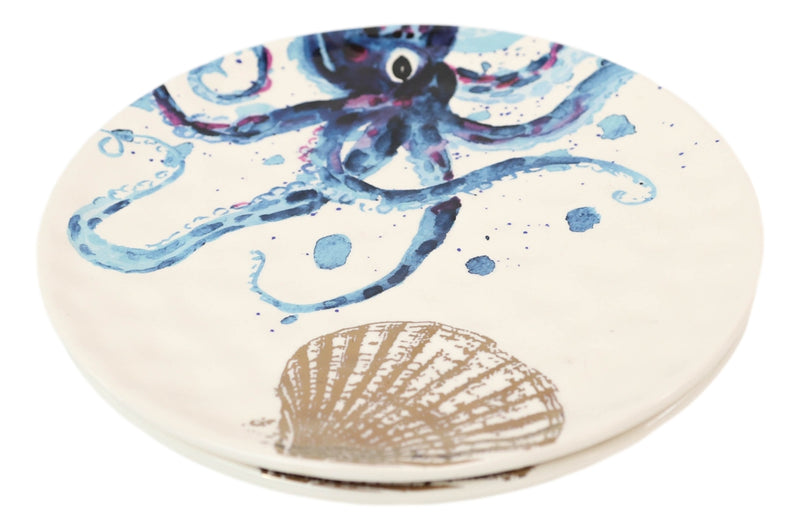 Nautical Marine Ocean Octopus Ceramic Salad Dessert Appetizer Plates Pack Of 2