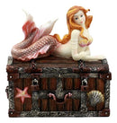 Beautiful Mermaid Ariel Resting On Sunken Treasure Jewelry Box Figurine 5.25"L