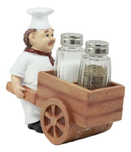 Ebros Spice A La Carte Chef Pushing Wheelbarrow Cart Salt & Pepper Shakers Holder