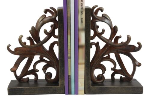 Vintage Ornate Scroll Bookends Set Scroll Art Statue Pair 7.5"H Classical Design