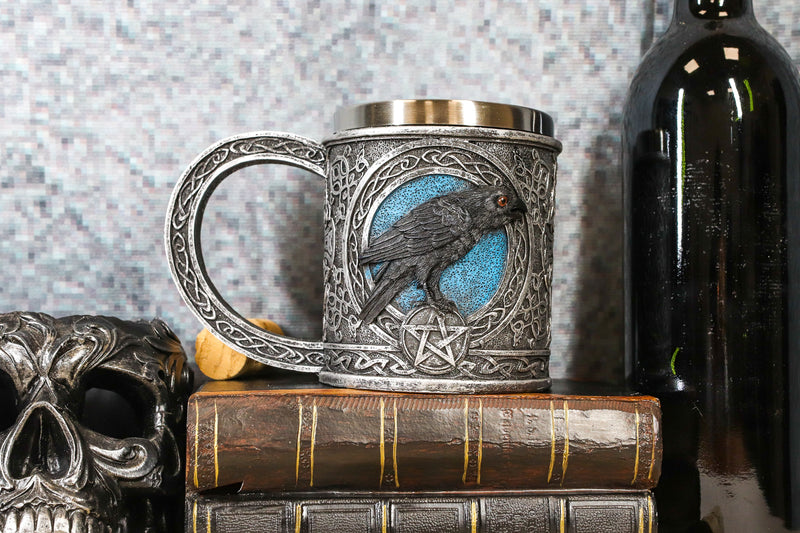 Ebros Moonlight Raven With Celtic Tribal Tattoo Drinking Mug Cup 6.25"W