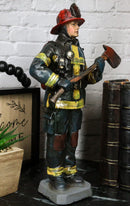 Fire Fighter Fireman In Bunker Gear Suit And Air Tank Holding an Axe Figurine