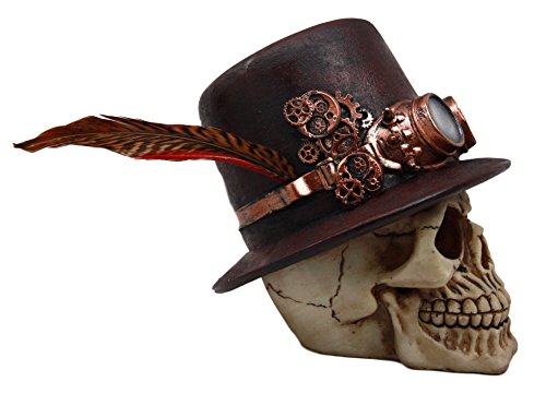 Ebros Steampunk Aristocrat With Royal Feather And Aviator Goggles Skull Figurine