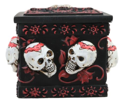 Day Of The Dead Red Floral Sugar Skull Small Stash Jewelry Box 4.25"L Figurine