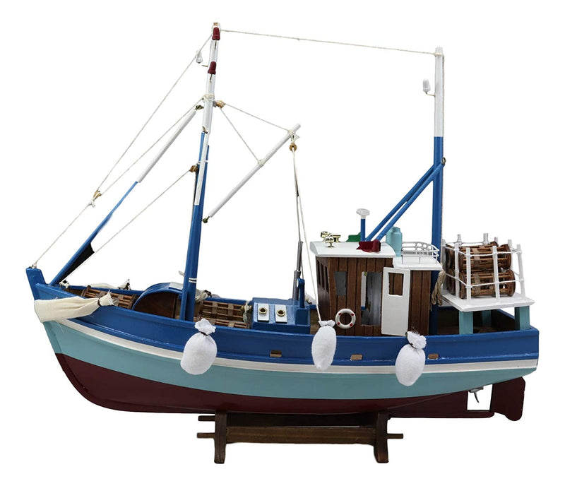 Ebros 18L Blue Maine Fishing Shrimping Lobster Boat Model with Wood B–  Ebros Gift
