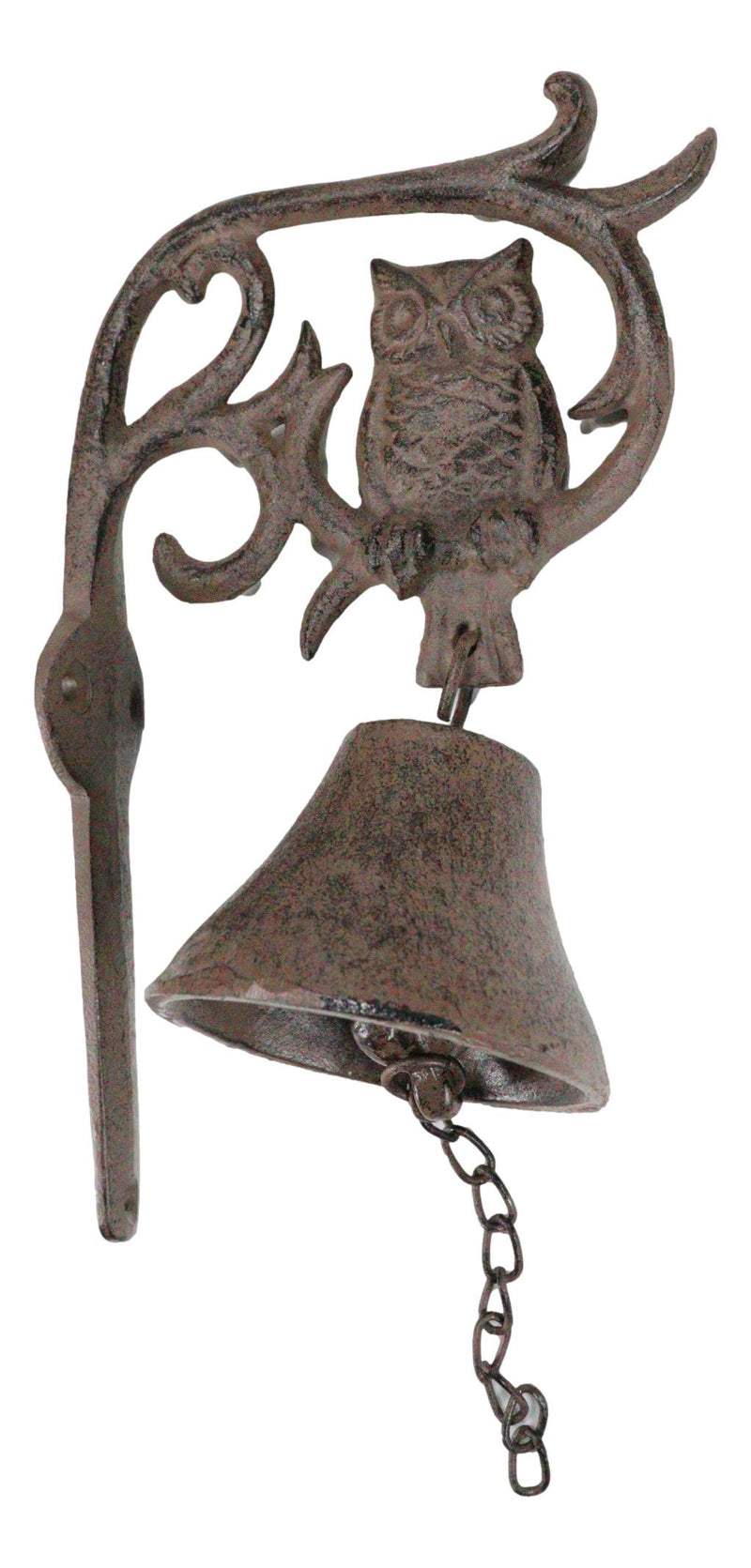 Cast Iron Rustic Western Wise Owl On Branch Scrolls Door Wall Dinner Yard Bell