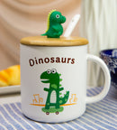 Ebros Pack Of 2 Green Baby Dinosaur On Skateboard Coffee Mugs With Lid And Spoon 12oz