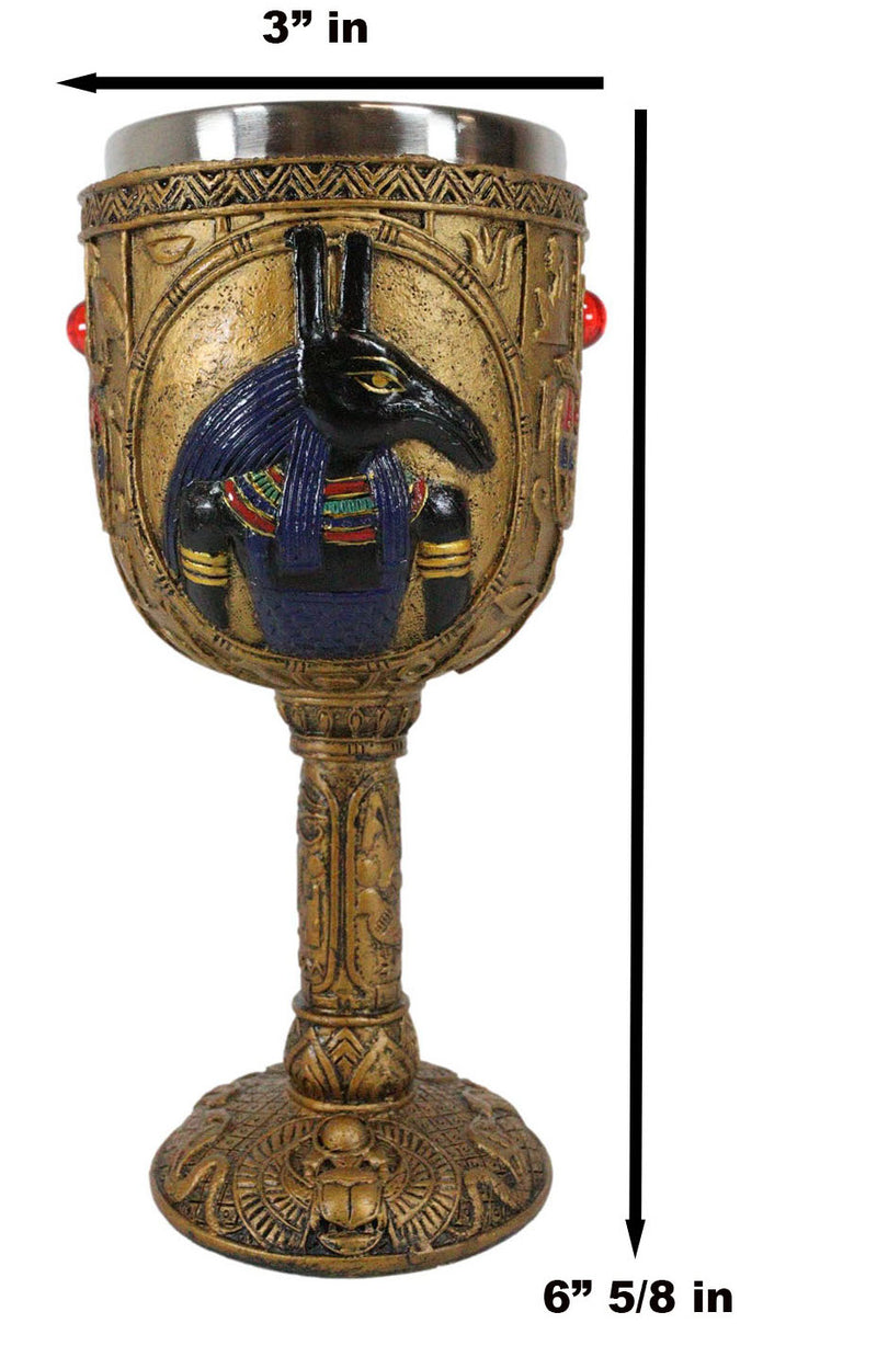 Ebros Ancient Egyptian Seth Wine Goblet in Golden Hieroglyphic Design 6oz 7"H