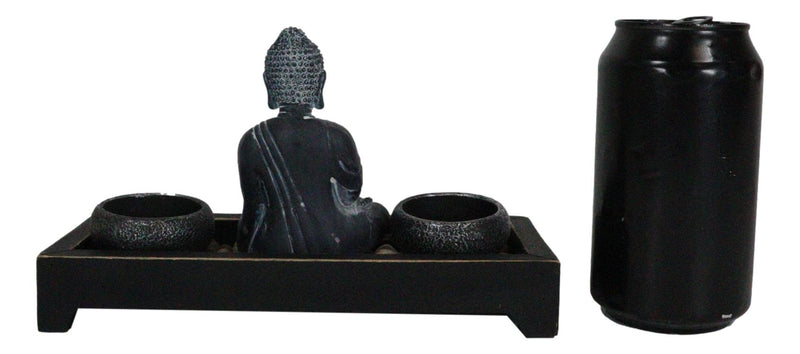 Meditating Gautama Buddha Zen Garden Kit With Pebbles And Candle Holder Barrels