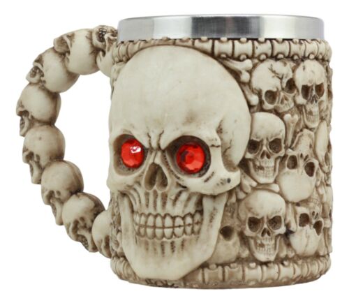 Ossuary Skeleton Heap Of Skulls Ghost Skull With Red Crystal Eyes Coffee Mug