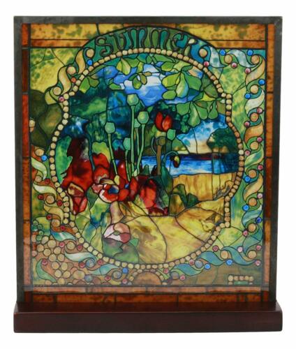 Louis Comfort Tiffany Four Seasons Set Mosaic Stained Glass Art With Base Decor